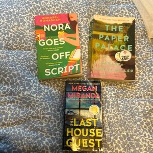 Beach reads.  Nora Goes Off Script.  The Last House Guest.  The Paper Palace